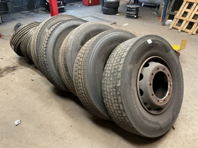 8No. ASSORTED LORRY RIMS & PART WORN TYRES