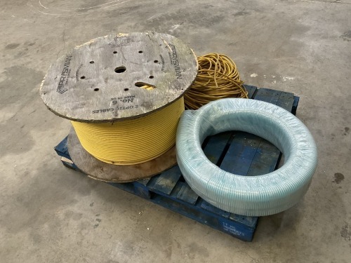 PALLET TO INC. APPROX. 100m 110v CABLE, CABLE DRUM & HOSE