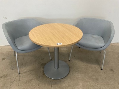 2No. SENATOR KA1 FABRIC RECEPTION TUB CHAIRS & 750mm ALLERMUIR ROUND MEETING TABLE