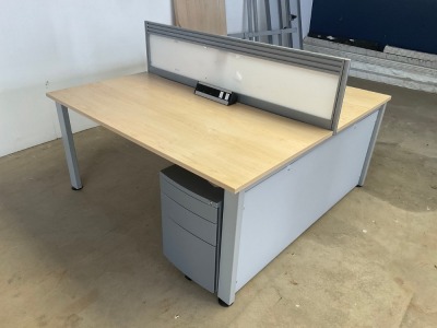 2 PERSON BENCH DESK & 2No. PEDESTALS