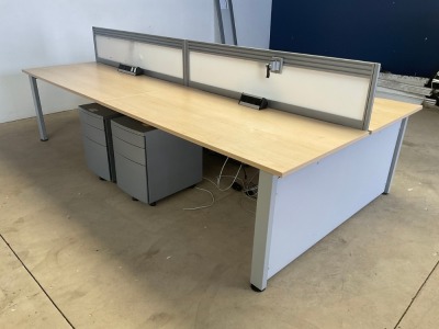 4 PERSON BENCH DESK & 3No. PEDESTALS