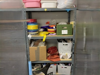 4 TIER SHELVING UNIT & QUANTITY OF THREADS, ZIPS, VELCRO