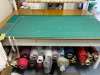 CUTTING TABLE & QUANTITY OF UNUSED COTTON DRILL, VELVETS & IRISH LINEN - 2