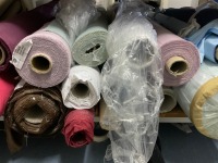 CUTTING TABLE & QUANTITY OF UNUSED COTTON DRILL, VELVETS & IRISH LINEN - 10