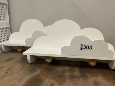 2No. LITTLE DREAMERS COLLECTION CLOUD SHELVES WITH BEAR HOOKS