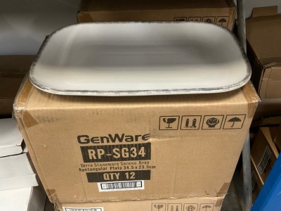 APPROX. 12No. UNUSED GENWARE TERRA STONEWARE SERENO GREY RECTANGULAR PLATES 34.5x23.5cm