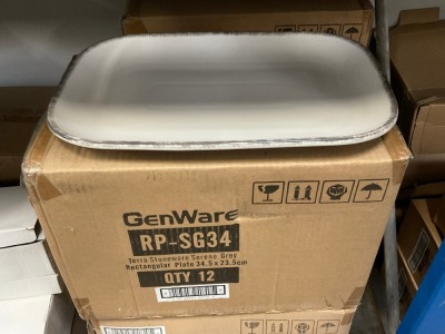 APPROX. 12No. UNUSED GENWARE TERRA STONEWARE SERENO GREY RECTANGULAR PLATES 34.5x23.5cm