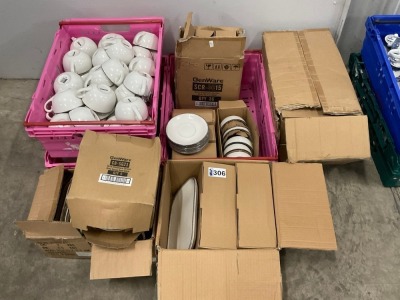 LARGE QUANTITY OF UNUSED GENWARE TERRA STONEWARE SERENO GREY CUPS, RECTANGULAR PLATES & COUPE BOWLS