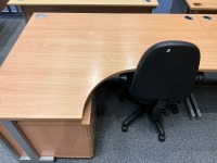 2No. 1600mm CORNER DESKS, 2No. THREE DRAWER PEDESTALS & 2No. OPERATOR CHAIRS - 3