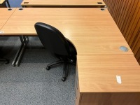 2No. 1600mm CORNER DESKS, 2No. THREE DRAWER PEDESTALS & 2No. OPERATOR CHAIRS - 4