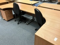 2No. 1600mm CORNER DESKS, 2No. THREE DRAWER PEDESTALS & 2No. OPERATOR CHAIRS - 5