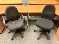 2No. 1600mm CORNER DESKS, 2No. THREE DRAWER PEDESTALS & 2No. OPERATOR CHAIRS - 6