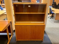 WOODEN SIDEBOARD WITH DISPLAY BOOKCASE