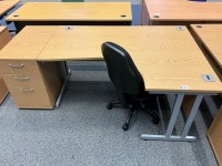 1600mm RIGHT HAND CORNER DESK, THREE DRAWER PEDESTAL & OPERATOR CHAIR - 2