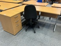 1800mm LEFT HAND CORNER DESK, THREE DRAWER PEDESTAL & OPERATOR CHAIR - 2