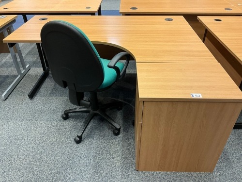 1800mm RIGHT HAND CORNER DESK, THREE DRAWER PEDESTAL & OPERATOR CHAIR