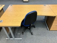 1600mm LEFT HAND CORNER DESK, THREE DRAWER PEDESTAL & OPERATOR CHAIR - 2