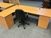 1800mm LEFT HAND CORNER DESK, 2No. THREE DRAWER PEDESTALS & OPERATOR CHAIR - 2