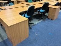 2No. 1600mm CORNER DESKS, 2No. THREE DRAWER PEDESTALS & 2No. OPERATOR CHAIRS - 2