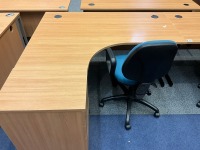 2No. 1600mm CORNER DESKS, 2No. THREE DRAWER PEDESTALS & 2No. OPERATOR CHAIRS - 3