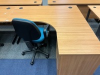 2No. 1600mm CORNER DESKS, 2No. THREE DRAWER PEDESTALS & 2No. OPERATOR CHAIRS - 4