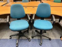 2No. 1600mm CORNER DESKS, 2No. THREE DRAWER PEDESTALS & 2No. OPERATOR CHAIRS - 5