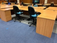 2No. 1600mm CORNER DESKS, 2No. THREE DRAWER PEDESTALS & 2No. OPERATOR CHAIRS - 6