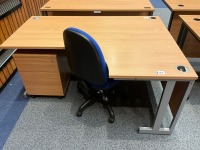 1600mm RIGHT HAND CORNER DESK, THREE DRAWER PEDESTAL & OPERATOR CHAIR - 5