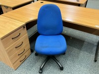 1800mm LEFT HAND CORNER DESK, FOUR DRAWER PEDESTAL & OPERATOR CHAIR - 2