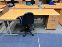 1800mm LEFT HAND CORNER DESK, THREE DRAWER PEDESTAL & OPERATOR CHAIR - 3