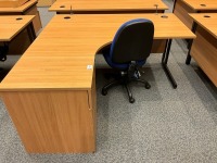 1600mm LEFT HAND CORNER DESK, THREE DRAWER PEDESTAL & OPERATOR CHAIR - 2