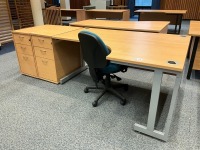 1600mm RIGHT HAND CORNER DESK, 2No. THREE DRAWER PEDESTALS & OPERATOR CHAIR - 2