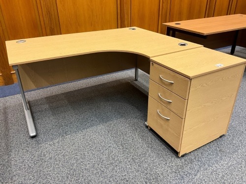 1600mm RIGHT HAND CORNER DESK & THREE DRAWER PEDESTAL