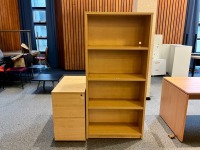 FOUR TIER BOOKCASE & THREE DRAWER PEDESTAL