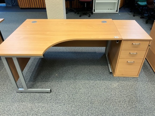 1600mm LEFT HAND CORNER DESK & THREE DRAWER PEDESTAL