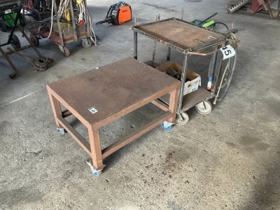 APPROX. 900mm x 450mm WELDER TROLLEY & APPROX. 800mm x 600mm MOBILE TROLLEY
