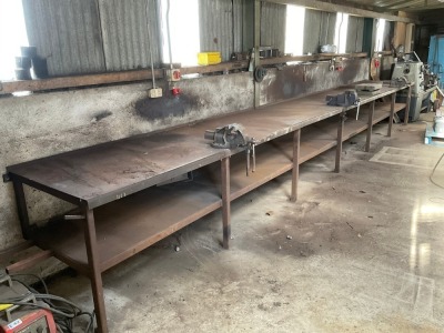 APPROX. 25ft X 3ft METAL WORK BENCH