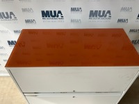 3 COMPARTMENT METAL TAMBOUR UNIT C/W GLASS TOP - 3