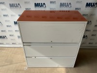 3 COMPARTMENT METAL TAMBOUR UNIT C/W GLASS TOP - 2