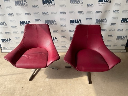 2No. RED LEATHER SWIVEL MEETING CHAIRS