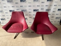 2No. RED LEATHER SWIVEL MEETING CHAIRS