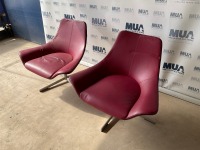2No. RED LEATHER SWIVEL MEETING CHAIRS - 2