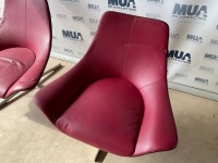 2No. RED LEATHER SWIVEL MEETING CHAIRS - 3