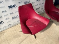 2No. RED LEATHER SWIVEL MEETING CHAIRS - 4
