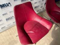 2No. RED LEATHER SWIVEL MEETING CHAIRS - 5