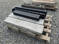 2No. GRANITE KERBS, 4No. CONCRETE KERBS, ASSORTED AQUA CHANNELS & 2No. TEMPORARY FENCING FEET