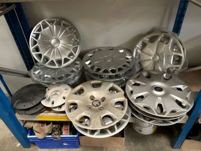 SHELF LOT TO INC. ASSORTED WHEEL TRIMS & WHEELS CENTRES