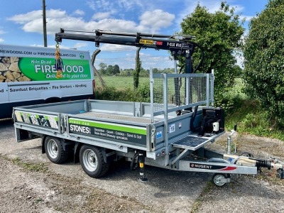 UNUSED NUGENT 12ft x 6.6ft 3500KGS TWIN AXLE DROPSIDE CRANE TRAILER