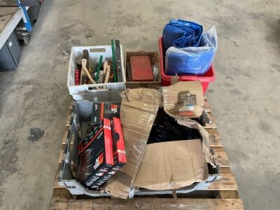 PALLET LOT TO INC. UNUSED H&R SPRINGS, AIR FILTERS, HAND TOOLS, BRUSHES, COVERS ETC. 