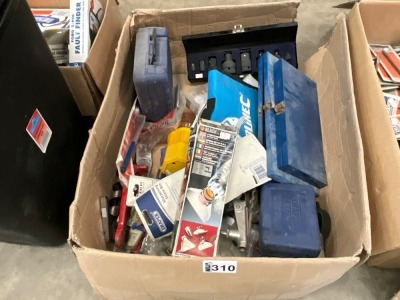 BOX LOT TO INC. TORX SET, SOCKETS, BUSH REMOVAL KIT